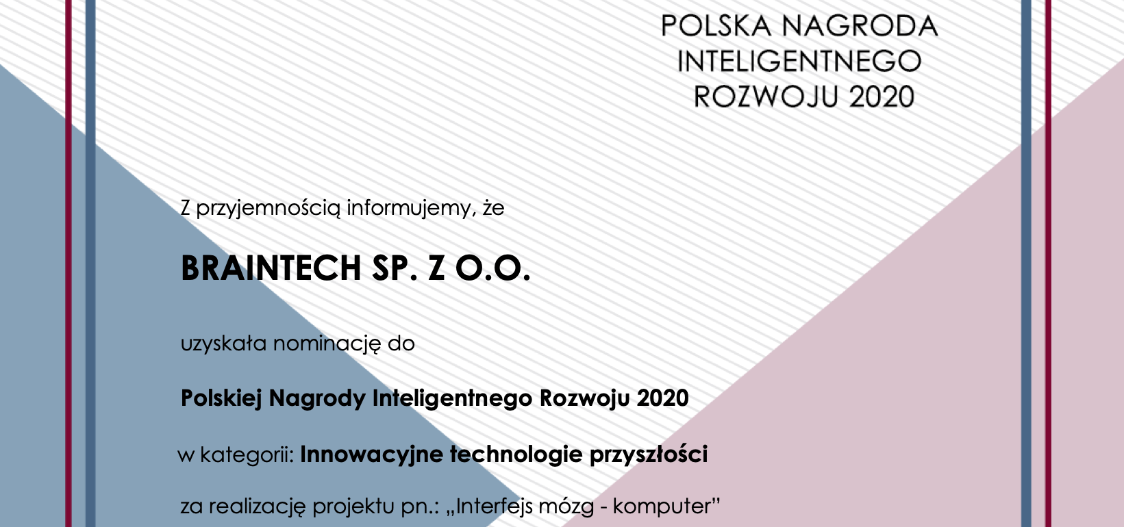 Nominacja do Polskiej Nagrody Inteligentnego Rozwoju